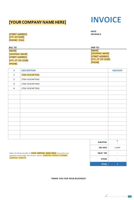 Download Free Invoice with Sales Tax Template Photoshop template